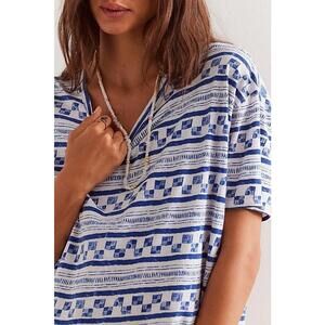 We The Free  Nina Printed Tee Short Sleeves oversized  BLUE WHITE SIZE S NEW